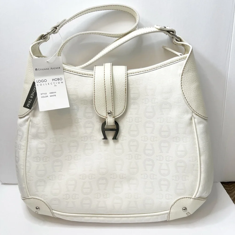 NEW Vintage ETIENNE AIGNER Large Jaquard Leather Monogram Shoulder Bag Handbag